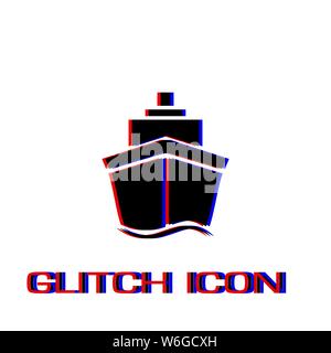 Ship icon flat. Simple pictogram - Glitch effect. Vector illustration symbol Stock Vector