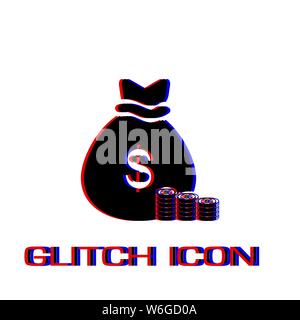Money icon flat. Simple pictogram - Glitch effect. Vector illustration symbol Stock Vector