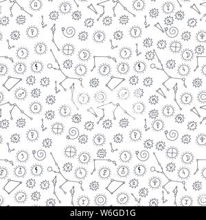 Seamless vector pattern with cosmos doodle illustrations. Astrology handdrawn elements. Stock Vector