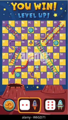 Game of snakes and ladders with space background illustration Stock Vector