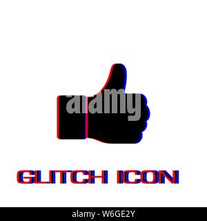 Thumb Up icon flat. Simple pictogram - Glitch effect. Vector illustration symbol Stock Vector