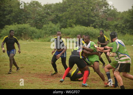 Friendly rugby game in Ghana Africa Stock Photo