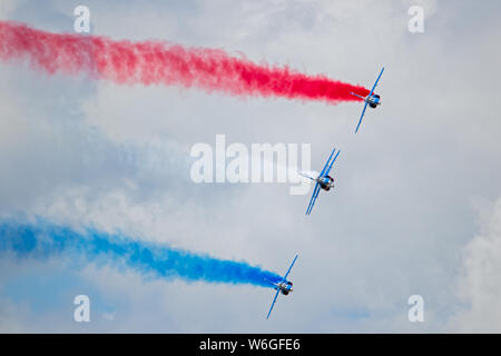 LE BOURGET PARIS - JUN 21, 2019: Patrouille de France flying demonstration team performing at the Paris Air Show. Stock Photo