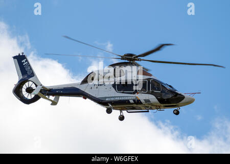 LE BOURGET PARIS - JUN 21, 2019: Airbus H160 helicopter in flight during the Paris Air Show. Stock Photo