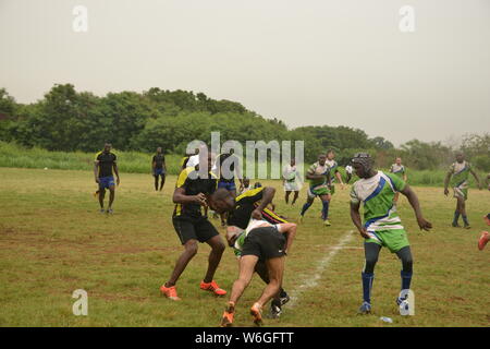 Friendly rugby game in Ghana Africa Stock Photo