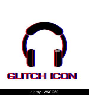 Headphones icon flat. Simple pictogram - Glitch effect. Vector illustration symbol Stock Vector