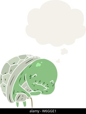 cute cartoon old turtle with thought bubble in retro style Stock Vector
