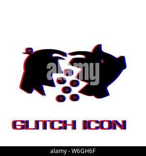 Piggy icon flat. Simple pictogram - Glitch effect. Vector illustration symbol Stock Vector