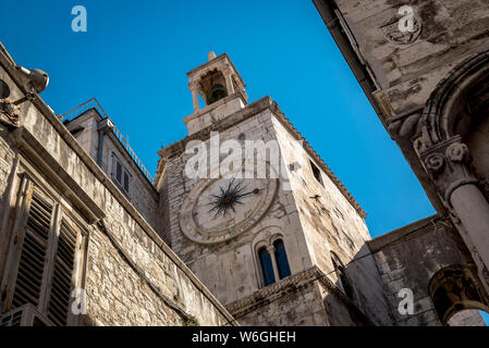 The Tower Clock in Nardoni Trg in the Old City; Split, Croatia Stock Photo