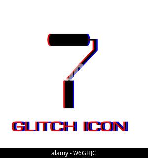 Paint roller icon flat. Simple pictogram - Glitch effect. Vector illustration symbol Stock Vector