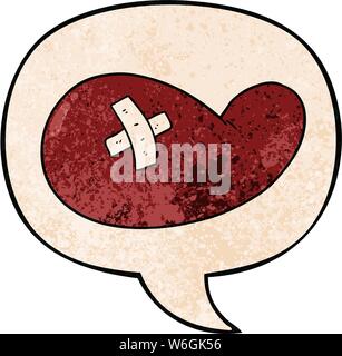 cartoon injured gall bladder with speech bubble in retro texture style Stock Vector