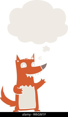 cartoon wolf with thought bubble in retro style Stock Vector
