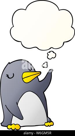 cartoon penguin with thought bubble in smooth gradient style Stock Vector