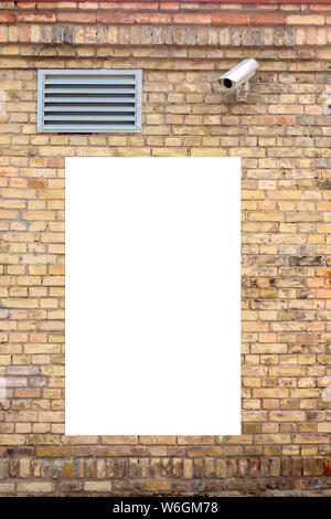 Mock up. Blank vertical billboard, signboard outdoors, public information board on old brick wall Stock Photo