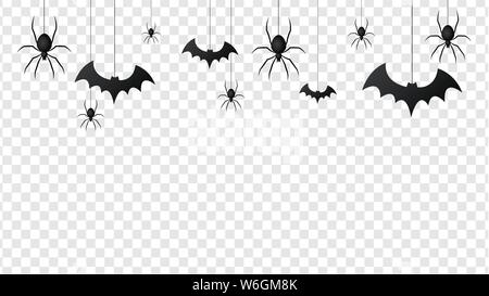 Vector isolated pattern with hanging spiders and bats spider Stock Vector