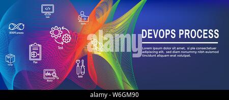 DevOps Icon Set w Dev Ops Web Header Banner Stock Vector