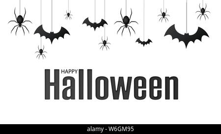 Happy halloween. Vector isolated pattern with hanging spiders and bats spider for banner, poster, greeting card Stock Vector