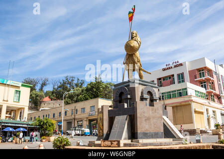 Statue of Emperor Tewodros on the Piazza; Gondar, Amhara Region, Ethiopia Stock Photo