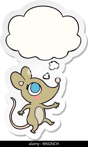 cartoon mouse with thought bubble as a printed sticker Stock Vector
