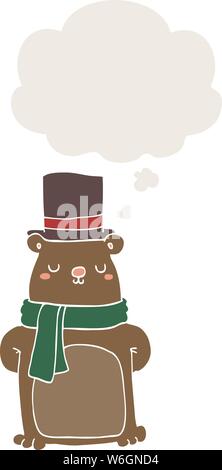 cartoon bear with thought bubble in retro style Stock Vector