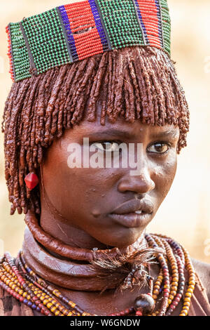 Naked Breasts And Beaded Necklace Of Hamer Young Woman Omo Valley