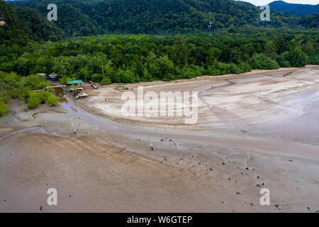 Aerial drone view of the rainforest, mangroves and beaches of the Bako area of Malaysia's Sarawak state in Borneo Stock Photo