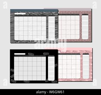Set Wall Calendar Infinite Rescue Planner for Note. Template for the whole year. Seven weekly columns. Dark background with macaroons. Sweet backgroun Stock Vector