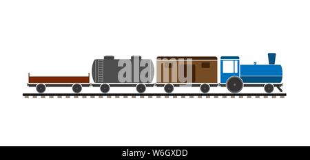 Children's freight train with different cars. Simple flat design. Stock Vector