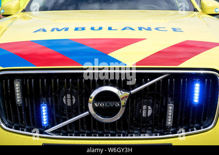 Dutch ambulance Volvo XC90 with active blue emergency lighting Stock Photo