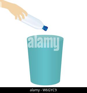 Hand throwing a plastic bottle into a recycle bin. Plastic recycling ...