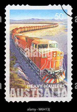 AUSTRALIA - CIRCA 2008: a postage stamp printed in Australia showing an image of an iron ore train, circa 2008. Stock Photo
