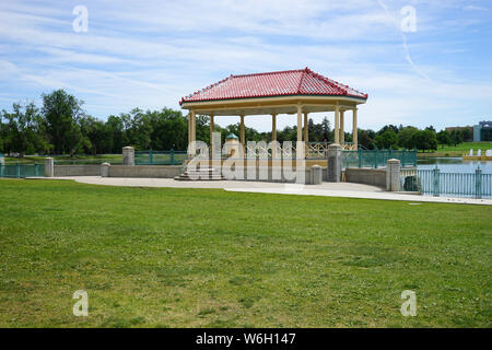 A covered pavillion by Ferril Lake in Denver’s City Park. Stock Photo