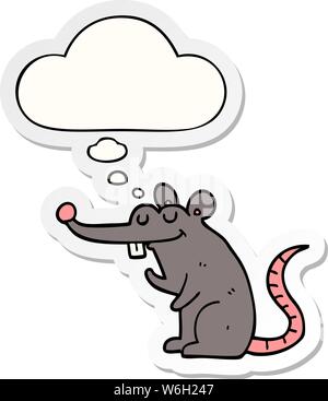 cartoon rat with thought bubble as a printed sticker Stock Vector