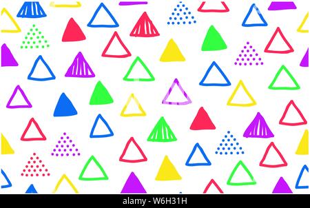 Seamless 80s style pattern with vividly colored doodle triangles Stock Vector