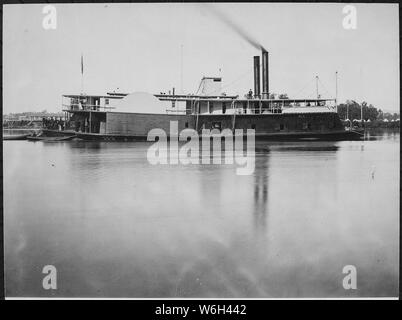 General Grant, Starboard side, on Tennessee River, 1864; Scope and content:  English: Side-wheel paddle steamer USS General Grant, built as a river steamer in 1863 and commissioned as a gunboat in 1864 Stock Photo