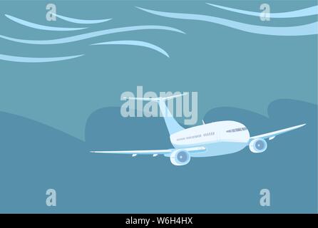 Airplane with two engines flying in severe weather conditions. Stock Vector