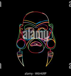 Stylized tribal mask in colors, vector Stock Vector