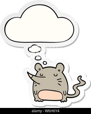 cartoon mouse with thought bubble as a printed sticker Stock Vector