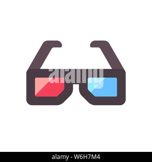 Stereoscopic vision glasses. 3D cinema flat icon Stock Vector
