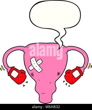 cartoon beat up uterus with boxing gloves with speech bubble Stock Vector