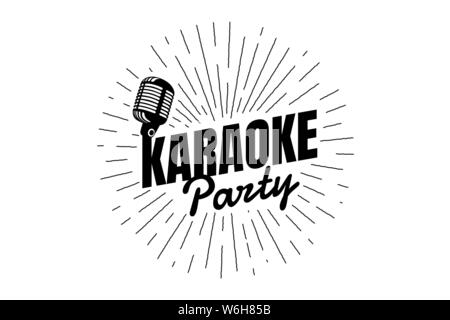 Karaoke party night live show open mike sign. Vintage microphone with line rays. Retro mic vector music nightlife event illustration for music poster Stock Vector