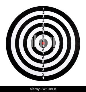 Darts target isolated on white background. Hit the target. Stock Photo