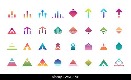 Swipe up story button icon set. Application and social network scroll arrow pictogram for fashion blogger stories design. Vector flat modern gradient color style illustration Stock Vector