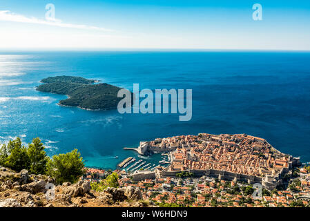 View of the Old City of Dubrovnik and Lokrum Island; Dubrovnik-Neretva County, Croatia Stock Photo
