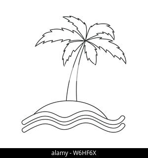 island with palm tree outline drawing vector illustration EPS10 Stock Vector
