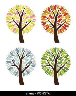 Abstract  4 Seasons Vector Tree Collection Set Illustration Stock Vector