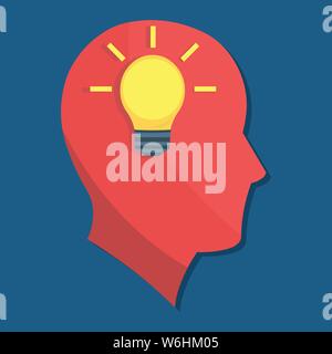 human head with bulb lamp vector illustration Stock Vector