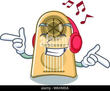 Listening music egg slicer in the mascot shape Stock Vector