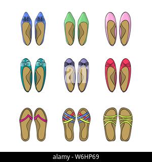 Woman spring shoes. Icons set. Vector illustration Stock Vector