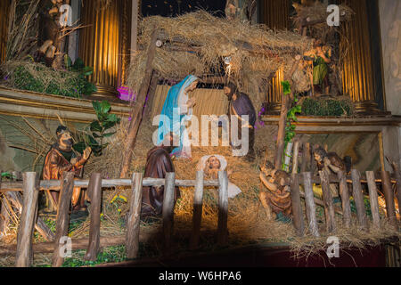 Nativity Scene near the entrance of Montevideo Cathedral, Montevideo, Uruguay. Stock Photo